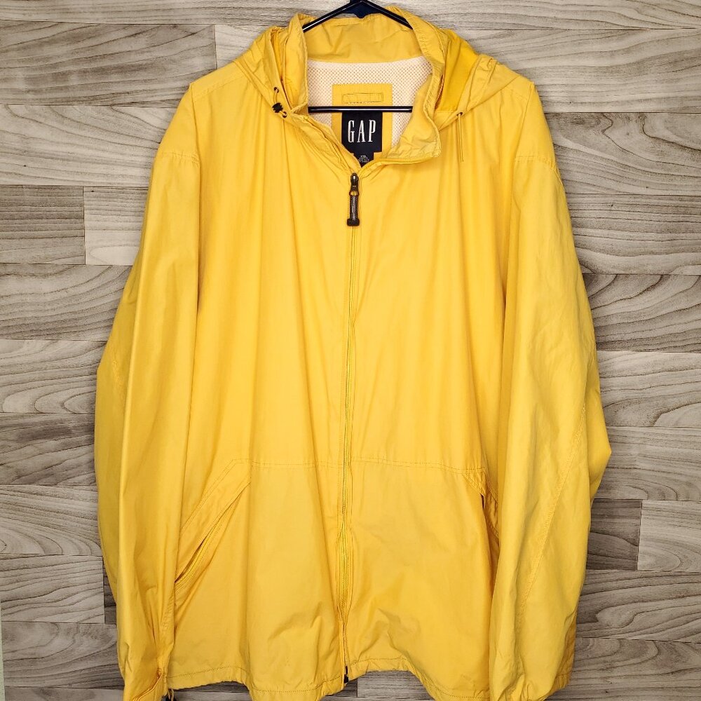 Vintage Y2K Gap Men's Size XXL Yellow Nylon Rain Coat Jacket Parka Mesh Hood